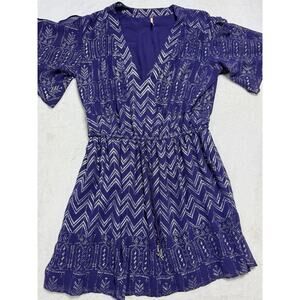 Free People Metallic Chevron Mini Dress Sz Med Purple Gypsycore Festival Rave